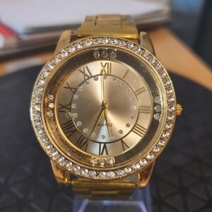 Goldtone Rhinestone Stainless Steel Men's Watch
